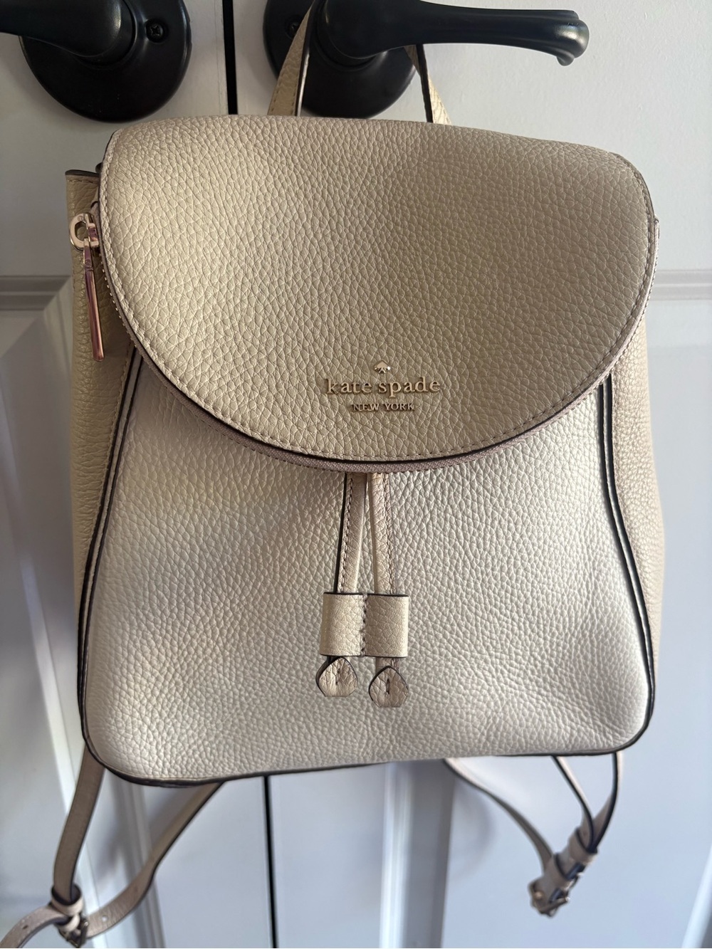 Kate Spade Leila Colorblock Medium Backpack beige pebbled leather